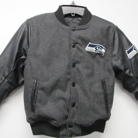 NFL Seattle Seahawks Boys Classic Varsity Wool Letterman Bomber Jacket M 10/12 - Picture 2 of 5